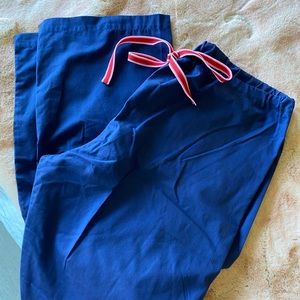Limited Edition Navy Blue Sky Scrub Pants with red/pink ribbon.
